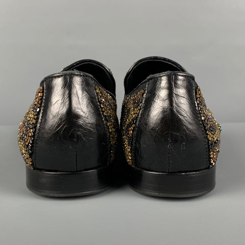DONALD J PLINER SIGNATURE Size 9.5 Black Gold Green Beaded Leather Slip On Loafers