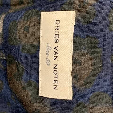 DRIES VAN NOTEN Size M Blue Abstract Floral Cotton Button Up Long Sleeve Shirt