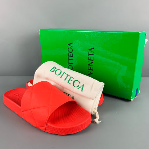 BOTTEGA VENETA Size 12 Orange Rubber Slip On Sandals