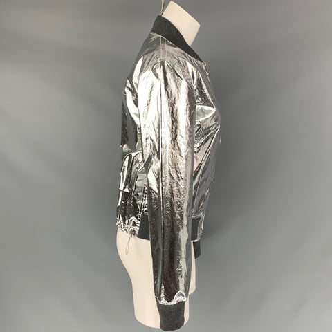 PACO RABANNE Size M Silver Cotton / Polyurethane Metallic Bomber Jacket