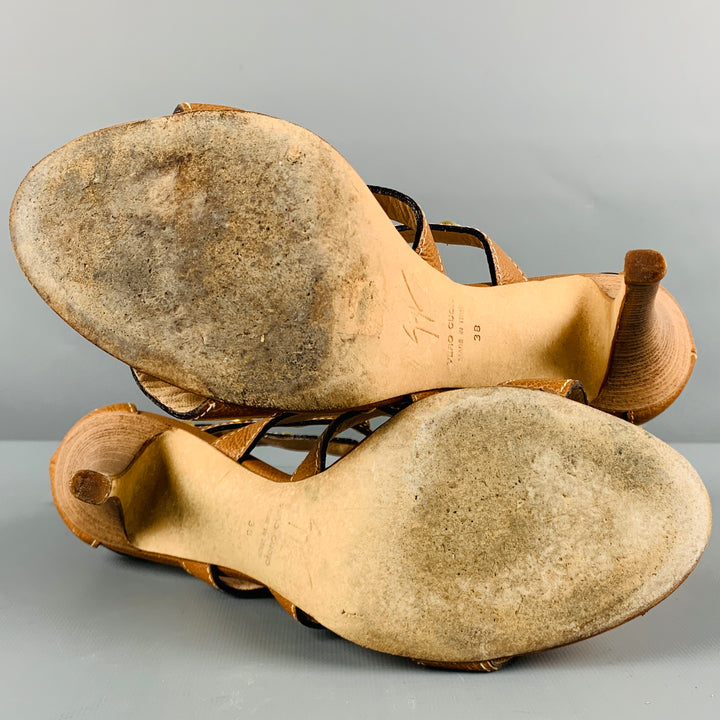 GIUSEPPE ZANOTTI Size 8 Brown Gold Leather Studded Ankle Sandals