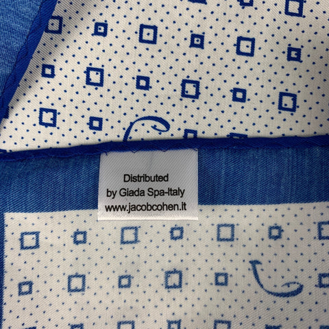 JACOB COHEN White Blue Print Cotton Silk Pocket Square