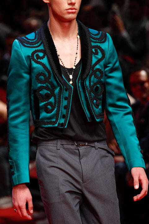 DOLCE & GABBANA SS 15 Size 40 Emerald Green Black Silk Embroidered Torero Vest Jacket