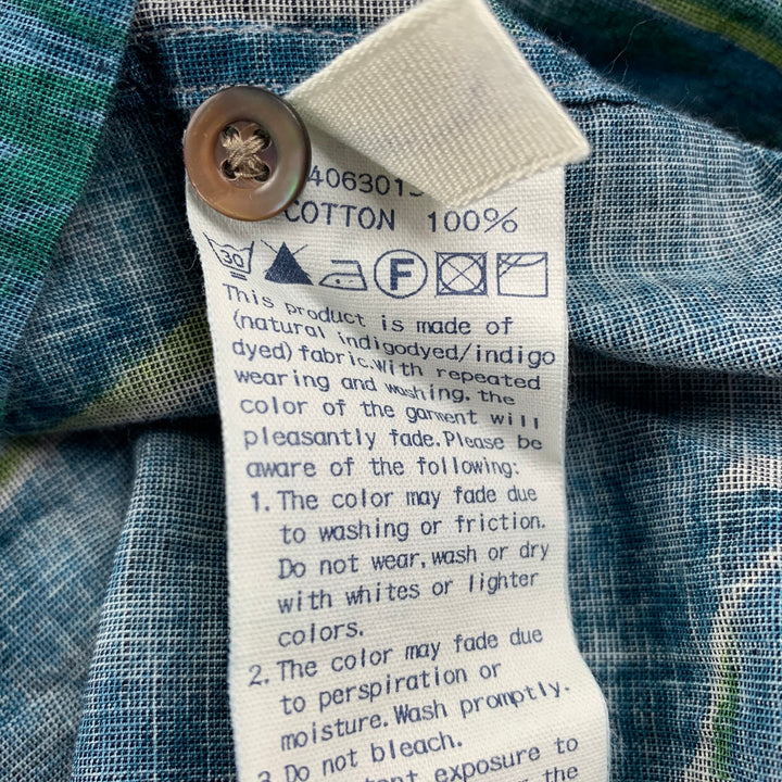 45rpm Size L Light Grey & Blue Floral Print Cotton Pop-Over Short Sleeve Shirt