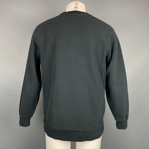 PLEASURES Size L Black Embroidery Cotton Crew-Neck Sweatshirt