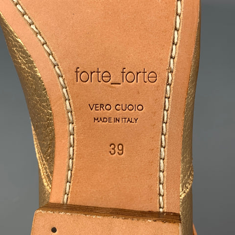 FORTE_FORTE Zapatos planos con cordones de cuero metalizado dorado Talla 9
