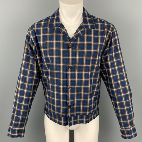 UNIVERSAL WORKS Size L Navy & Brown Plaid Cotton Button Up Long Sleeve Shirt