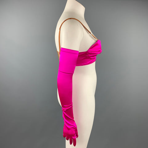 DRIES VAN NOTEN Size 10 Fuchsia Satin Silk Dress Top With Opera Gloves
