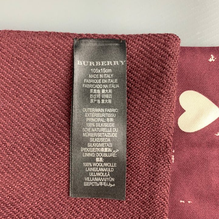 BURBERRY PRORSUM Burgundy White Heart Silk Wool Scarf