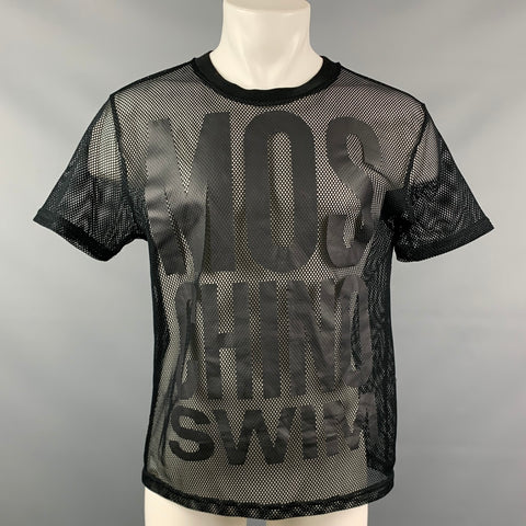 MOSCHINO Swim Talla S Camiseta de malla negra con cuello redondo