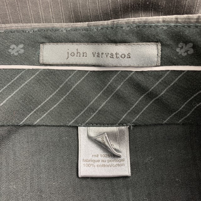 JOHN VARVATOS Talla 30 Pantalón de vestir de algodón con cremallera y rayas gris oscuro