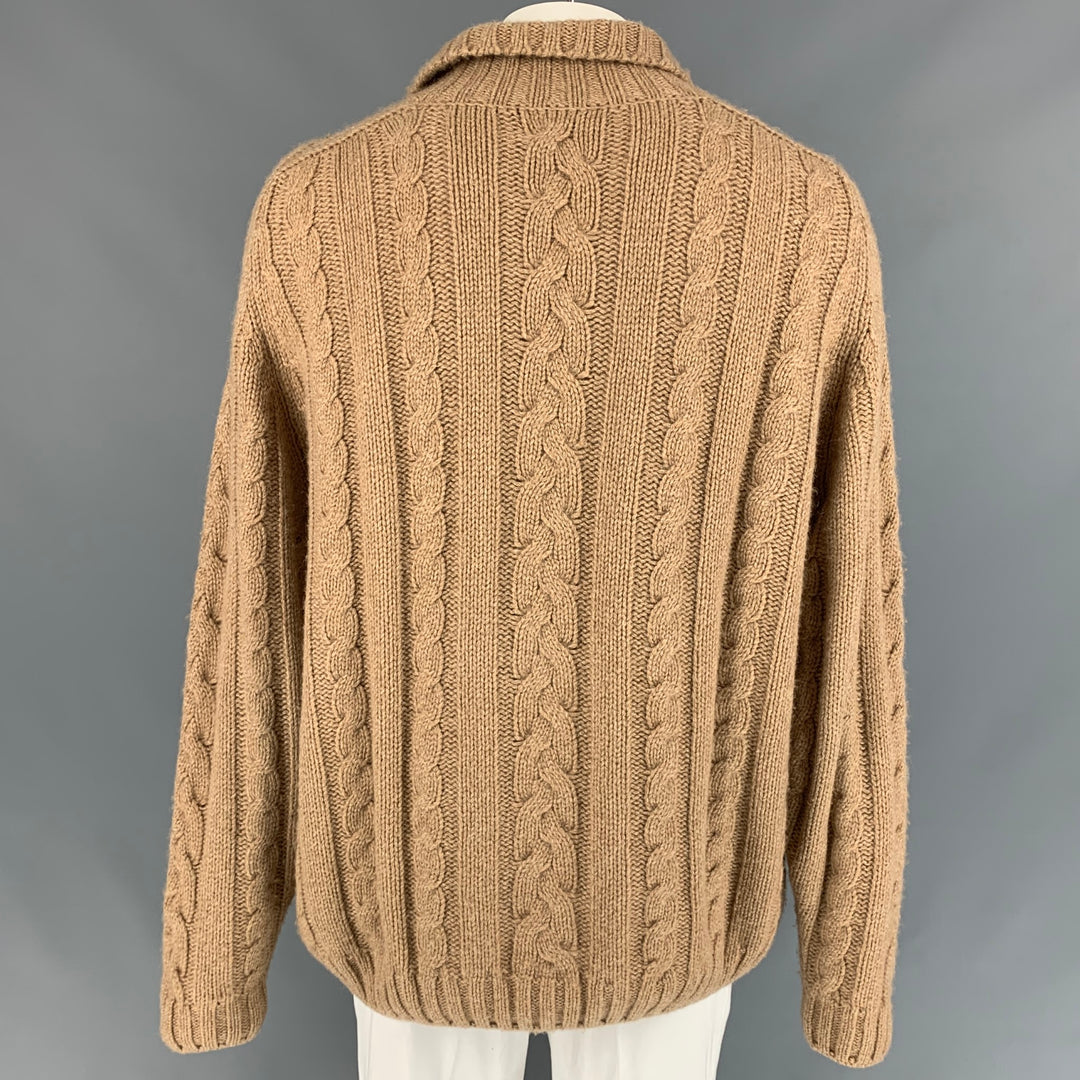 BURBERRY LONDON Size XL Camel Cable Knit Camel Hair Sweater