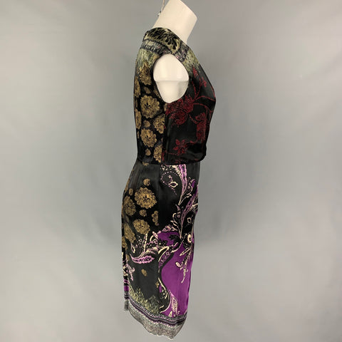 ETRO Size 6 Black Multi-Color Viscose Abstract floral Sleeveless Dress