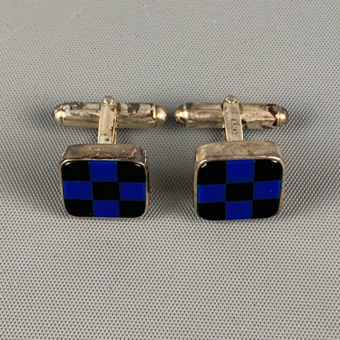 TATEOSSIAN RT Silver Black Blue Checkered Metal Cuff Links