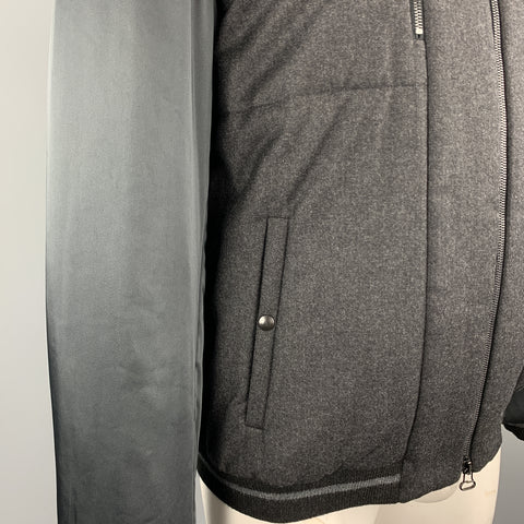 LANVIN Size 46 Charcoal Wool / Cashmere Contrast Sleeves Zip Up Jacket