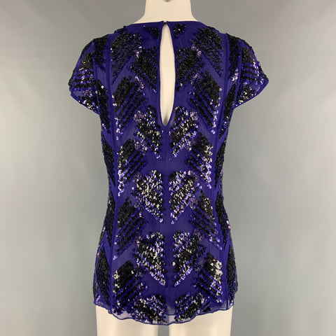 J.MENDEL Size 6 Purple Silk Cap Sleeves Dress Top