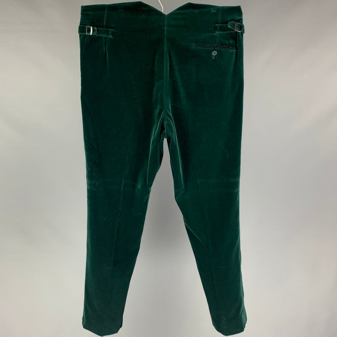 FAVOURBROOK Taille 36 Pantalon habillé en velours de coton vert forêt avec braguette boutonnée