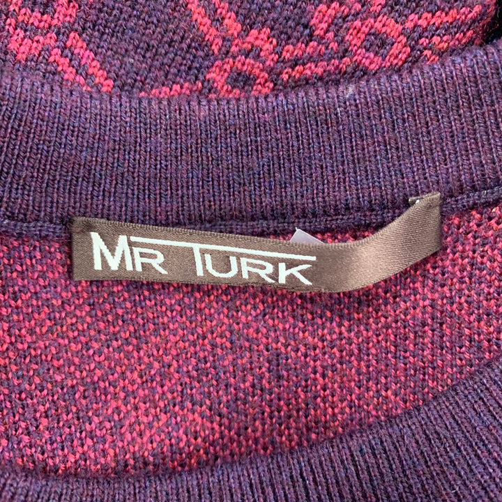 MR TURK Size M Purple Pink Geometric Merino Wool Crew-Neck Sweater