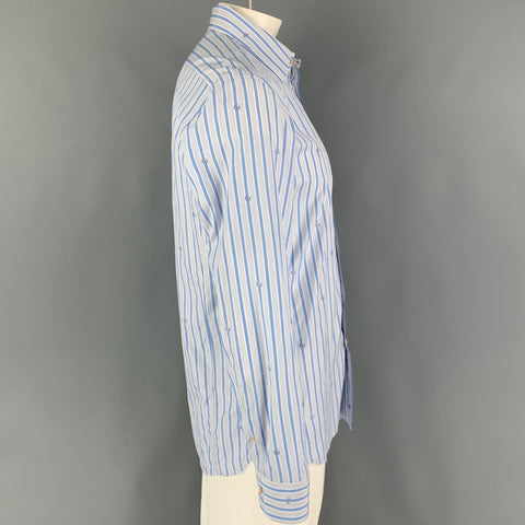 GUCCI Size XL Blue White Stripe Cotton Button Up Long Sleeve Shirt