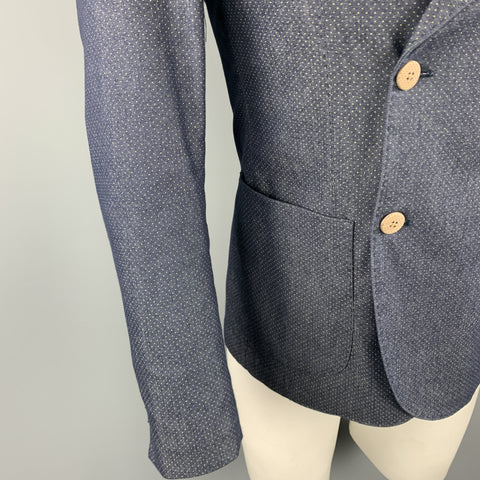 MARTIN ZELO Size 36 Navy Dots Cotton Blend Double Breasted Sport Coat