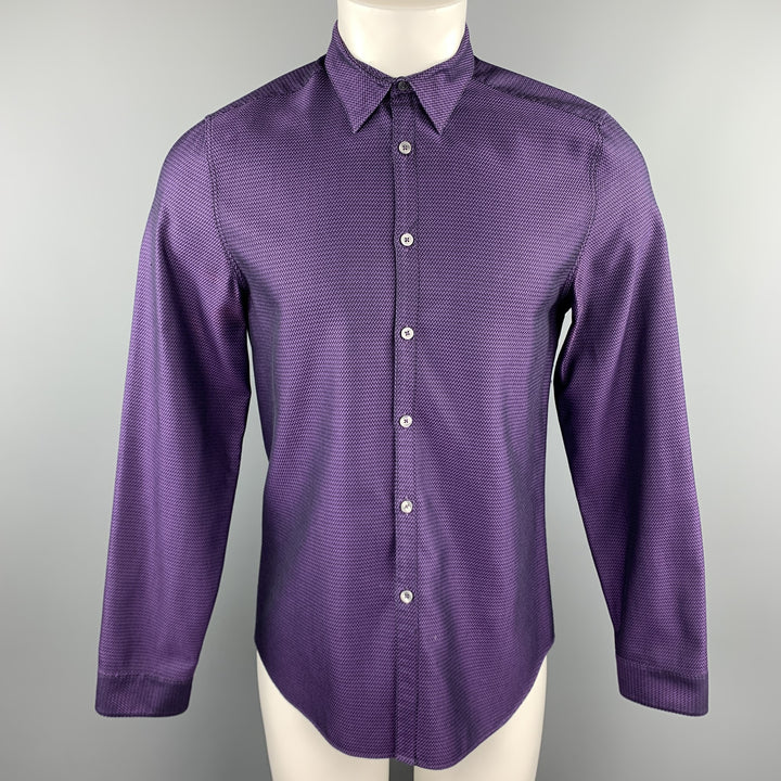 PAUL SMITH Talla M Camisa de manga larga con botones de algodón Chevron morado y negro