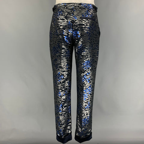 MARCELL VON BERLIN Size 40 Black Silver Blue Metallic Shawl Collar Suit