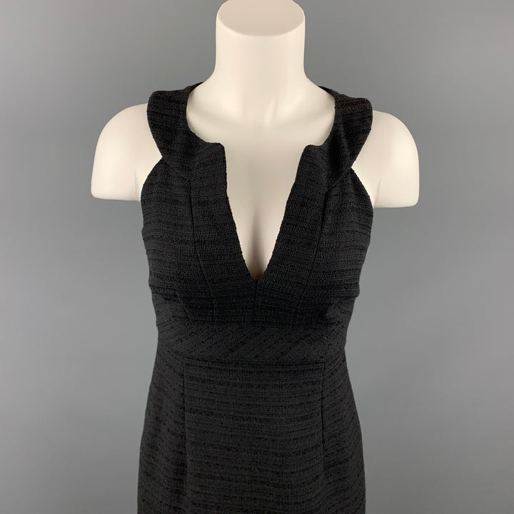 TRINA TURK Size 0 Black Textured Cotton Blend Sleevless V-Neck Dress