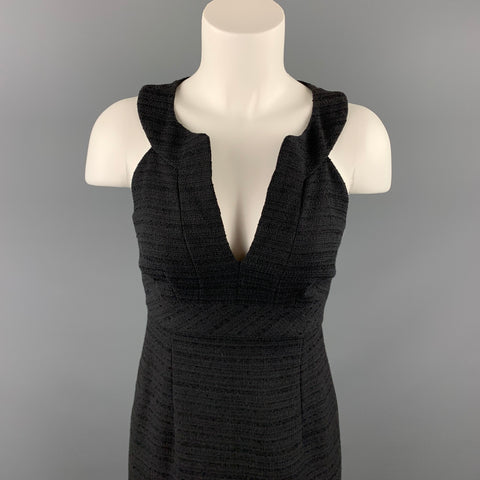 TRINA TURK Taille 0 Robe noire sans manches en coton mélangé texturé à col en V