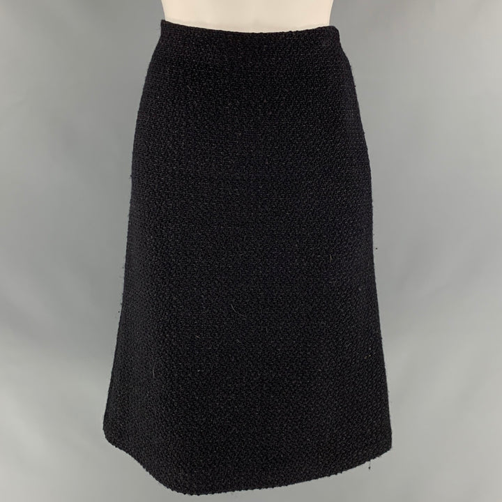 DEREK LAM Size M Black Textured A-Line Knee-Length Skirt