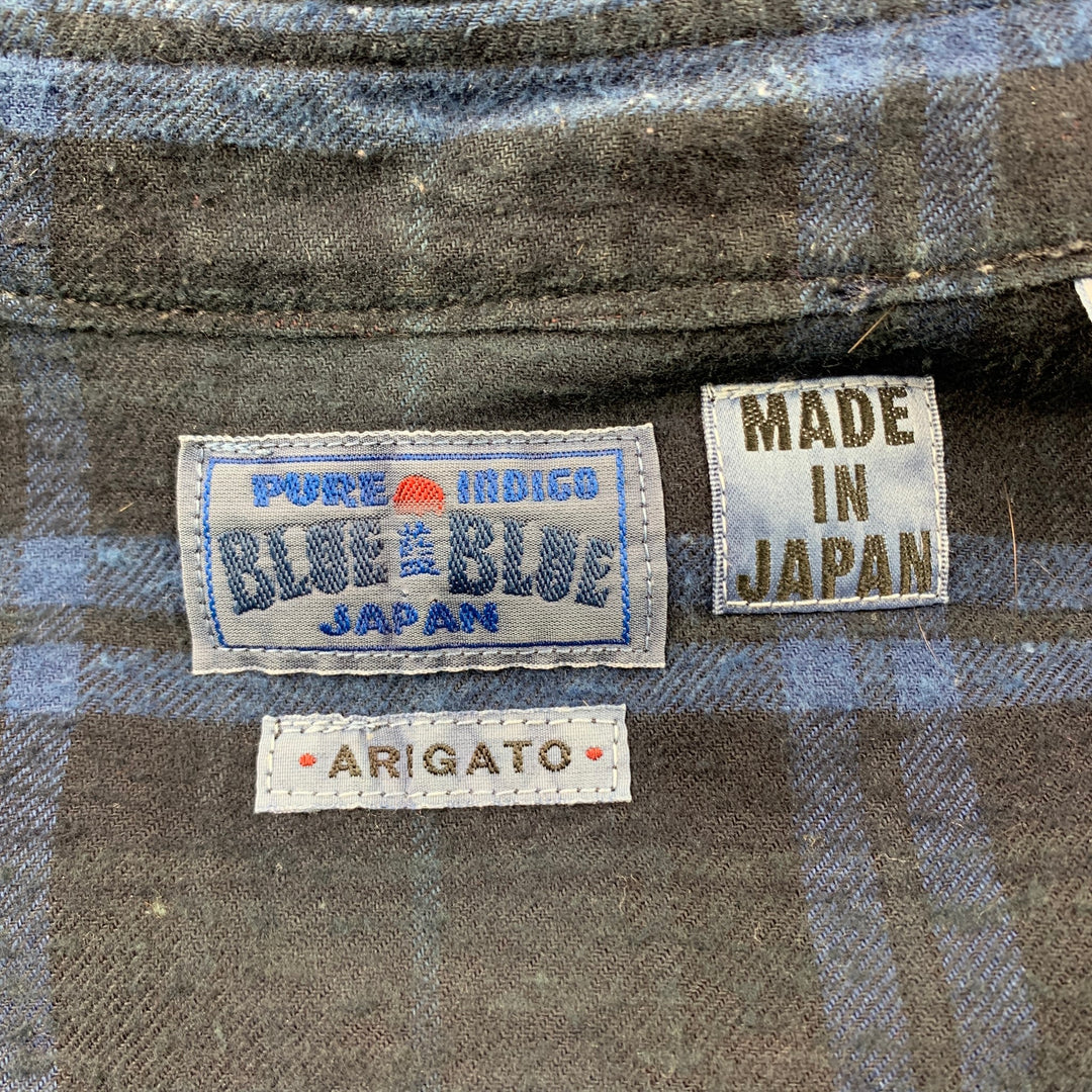BLUE BLUE JAPAN Size XL Navy Plaid Cotton Button Up Long Sleeve Shirt