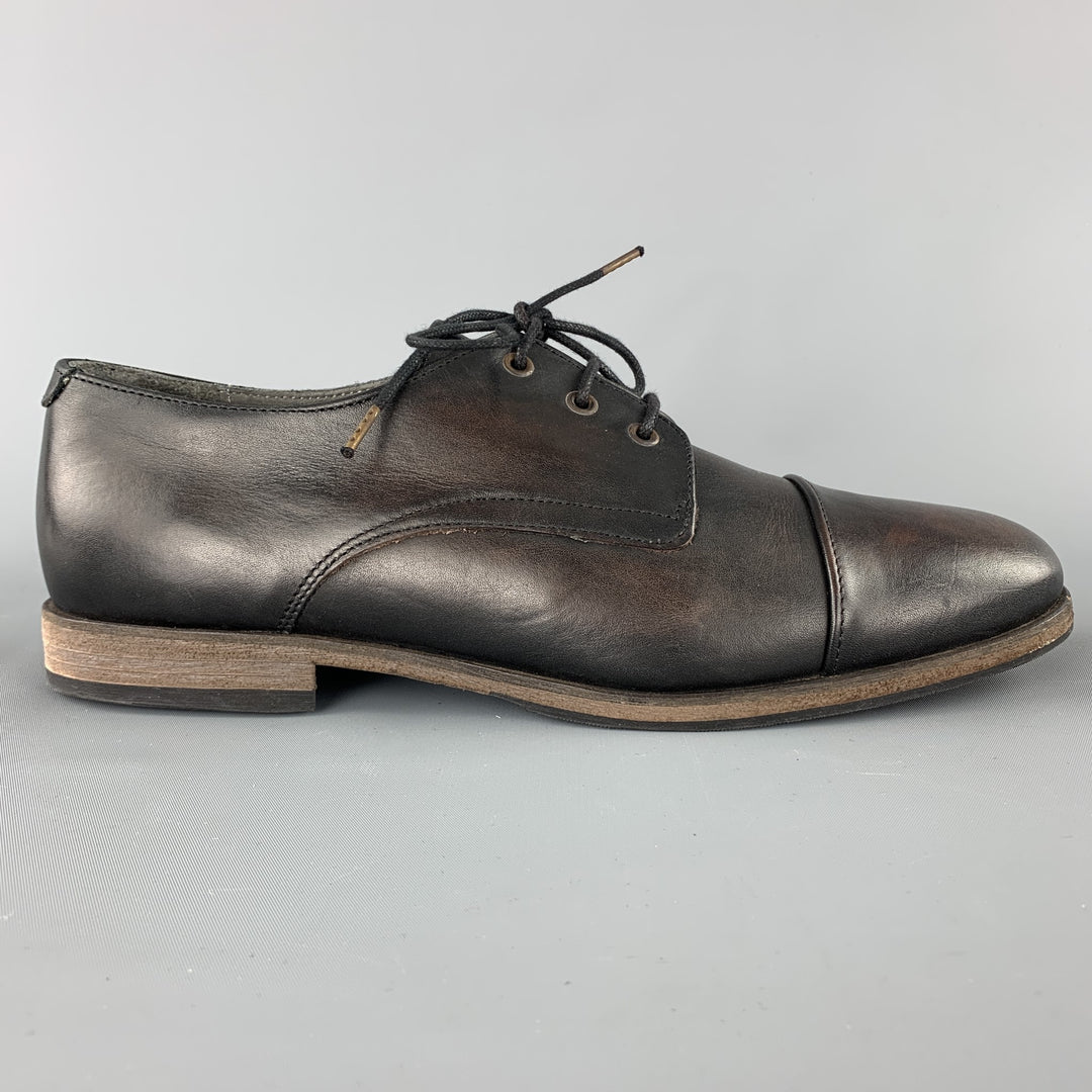 KSUBI Size 11 Brown Antique Leather Lace Up Cap Toe Shoe Sui Generis Designer Consignment KSUBI Size 11 Brown Antique Leather Lace Up Cap Toe Shoe Sui Generis Designer Consignment