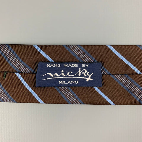 MICKY Brown Blue Diagonal Stripe Silk / Cotton Twill Tie