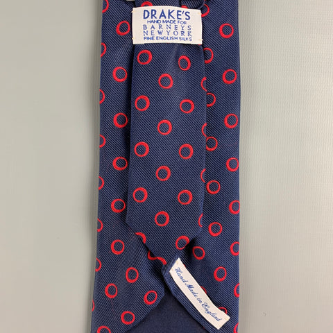 DRAKES LONDON Navy Red Circles Silk Tie