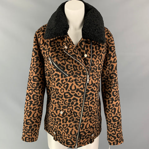 AVEC LES FILLES Size M Black & Brown Animal Print Polyester Coat