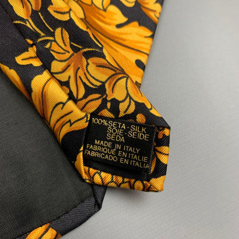 SAKS FIFTH AVENUE Black & Gold Baroque Silk Tie