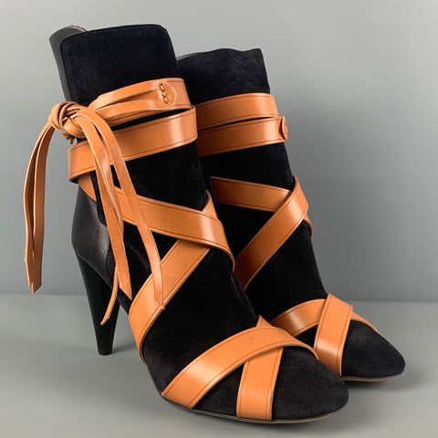 ISABEL MARANT Talla 10 Botas cruzadas de piel de becerro de ante color canela negro