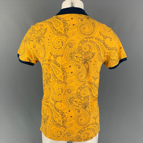 ETRO Size S Yellow Blue Paisley Cotton Buttoned Polo