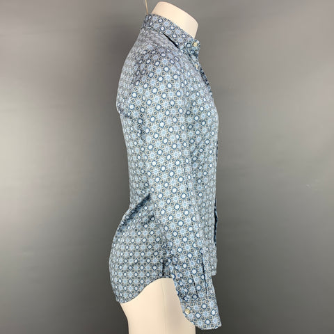 ETRO Camisa de manga larga con botones de algodón con estampado azul y negro talla S