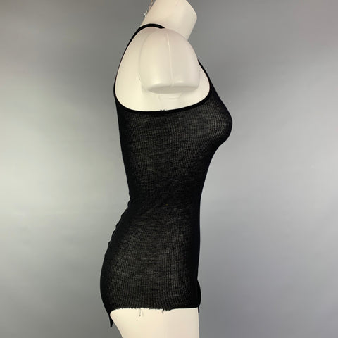 RICK OWENS ANTHEM S/S 11 Taille 6 Débardeur noir en viscose / soie à ourlet incurvé