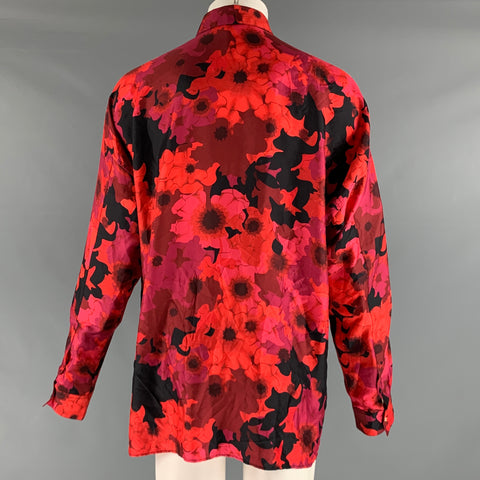 VERSACE Size L Multi-Color Floral Silk Button Down Long Sleeve Shirt