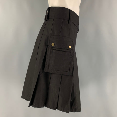 SCOTTISH HIGHLANDS Size 38 Black Pleated Cotton Wrap Around Kilts & Skirts