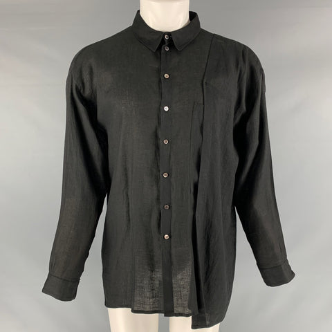 ISABEL BENENATO Taille S Noir Tissus Mélangés Lin Boutonné Chemise à Manches Longues