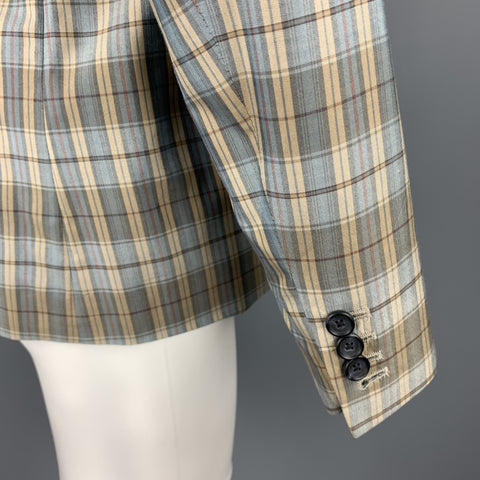 MARC by MARC JACOBS Size L Teal Blue Plaid Silk Notch Lapel Sport Coat