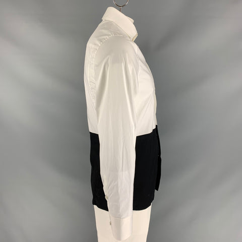 DIRK BIKKEMBERGS Size L Black & White Color Block Cotton & Elastane Button Up Long Sleeve Shirt