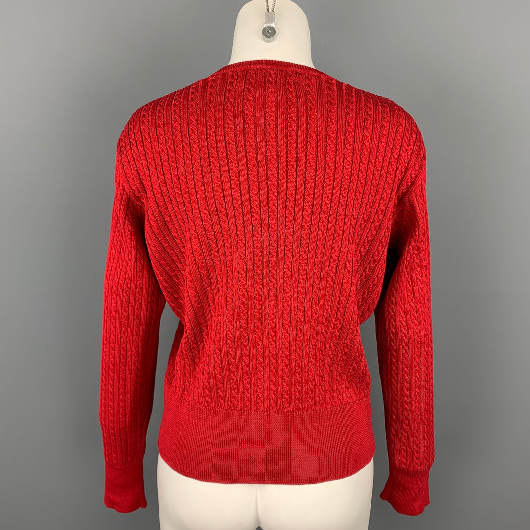 RALPH LAUREN Blue Label Taille M Cardigan en coton tricoté torsadé rouge