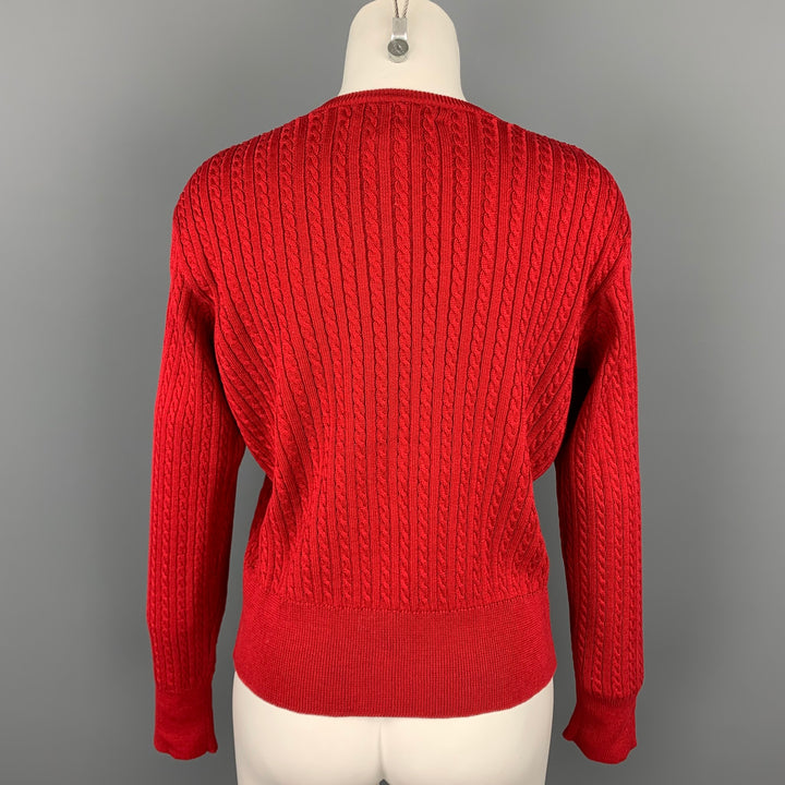 RALPH LAUREN Blue Label Size M Red Cable Knit Cotton Cardigan