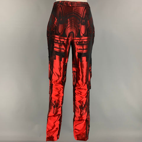PAUL SMITH Size 4 Burgundy & Black Acetate Blend Tapestry Ruched Dress Pants