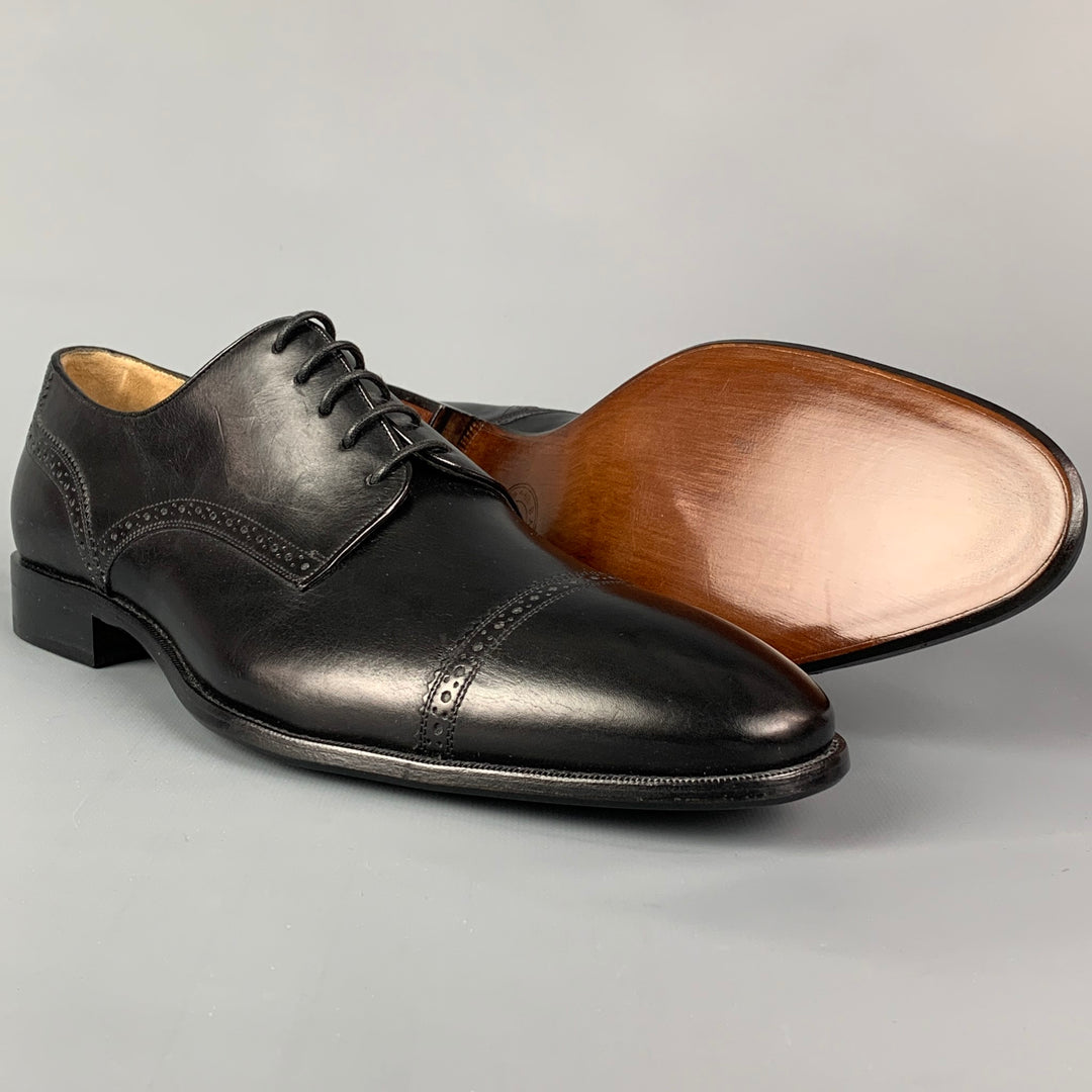 BALLY Size 9.5 Black Leather Cap Toe Lace Up Shoes