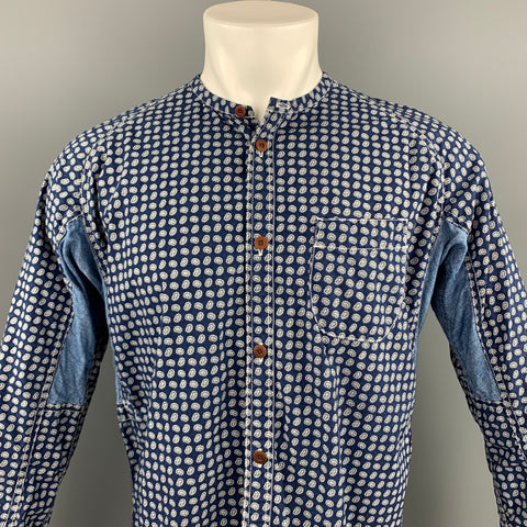 JUNYA WATANABE Size M Indigo Print Cotton Nehru Collar Long Sleeve Shirt