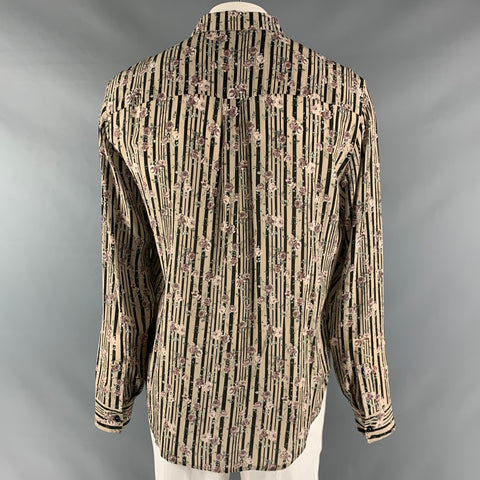 GARCONS INFIDELES Size XXL Beige Black Floral Silk Button Up Long Sleeve Shirt